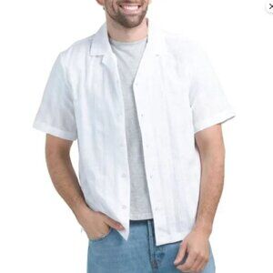 NWT KENNETH COLE White Textured Camp Collar Shirt